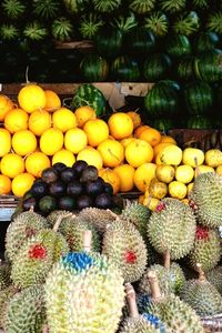 High angle view of fruits for sale at market stall