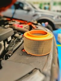 Close-up of machine on table