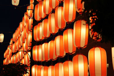 Close-up of illuminated lanterns hanging outdoors