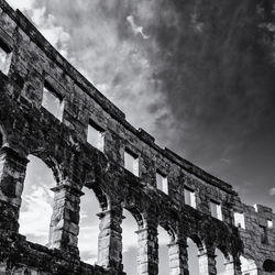 Low angle view of historic building against cloudy sky