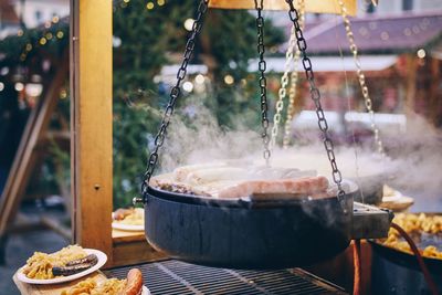 Close-up of food on barbecue grill