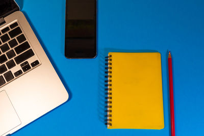 High angle view of laptop on table