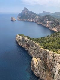 Scenic view of sea and rock formation against sky