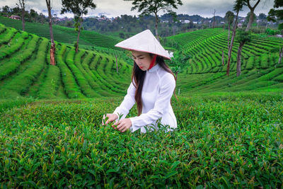 Beautiful woman working in farm