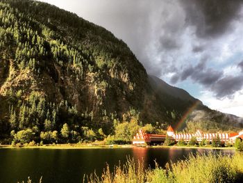 Scenic view of lake against cloudy sky