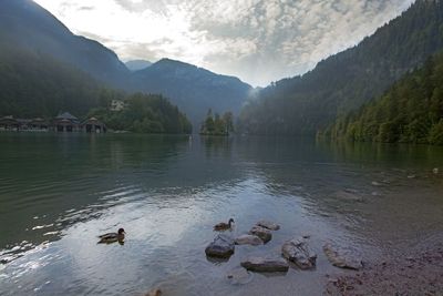 Scenic view of lake and mountains