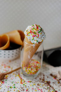 Close-up of cake on table