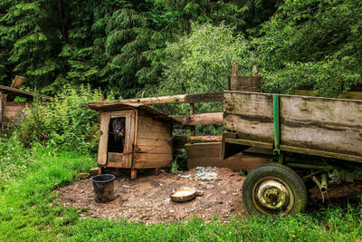 View of old truck on field