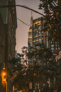 Low angle view of illuminated buildings at night