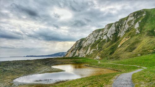 Scenic view of landscape against cloudy sky