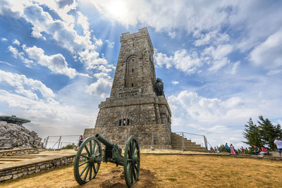 Shipka monument against cloudy sky