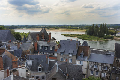 High angle view of townscape against sky