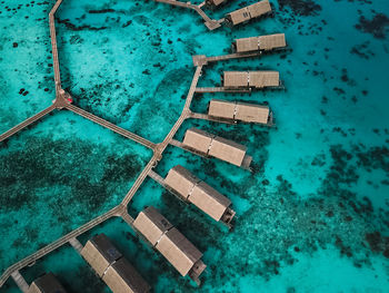 High angle view of swimming pool against building