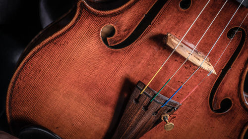 High angle view of violin