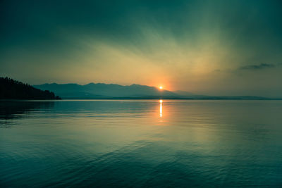 Scenic view of lake against sky during sunset