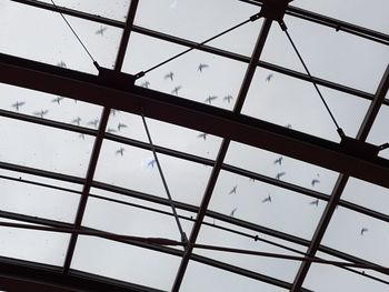 Low angle view of skylight in building