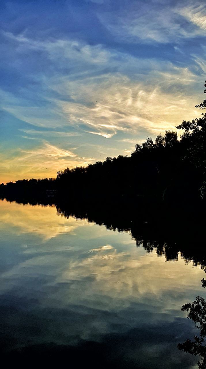 sky, cloud - sky, tranquility, scenics - nature, tree, sunset, beauty in nature, tranquil scene, silhouette, water, plant, lake, reflection, nature, no people, idyllic, outdoors, non-urban scene, waterfront