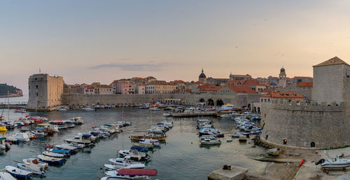 High angle view of buildings at waterfront