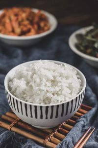 High angle view of ice cream in bowl on table