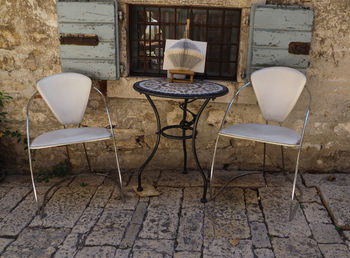 Table and chairs in abandoned room