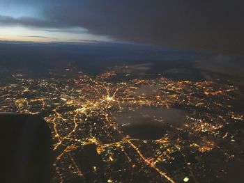 Aerial view of illuminated cityscape