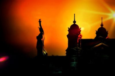 View of temple against sky at night