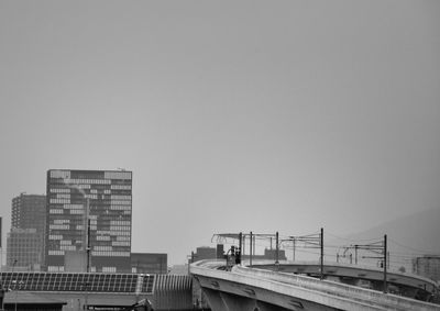 Low angle view of buildings against clear sky