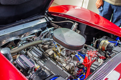 High angle view of machine part of car