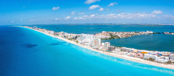 Aerial view of punta norte beach, cancun, mexico.