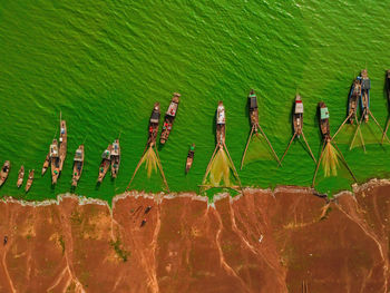 High angle view of sea water on land