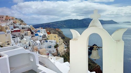 High angle view of houses in santorini