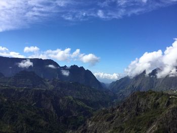 Scenic view of mountains against cloudy sky