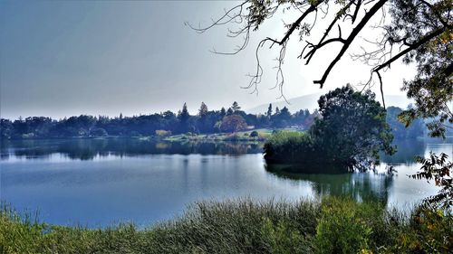 Scenic view of lake against clear sky