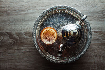 High angle view of coffee on table