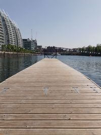 View of pier over river against clear sky