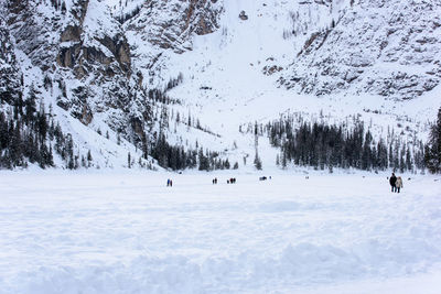 People on snow covered mountain