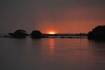 Scenic view of lake against sky during sunset