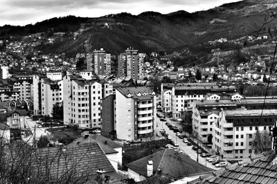 High angle view of townscape against sky