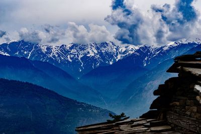 Scenic view of snowcapped mountains against sky