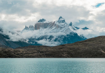 Scenic view of snowcapped mountains against sky