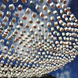 Low angle view of multi colored decorations hanging