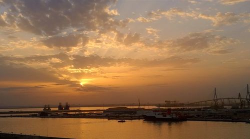 View of marina at sunset