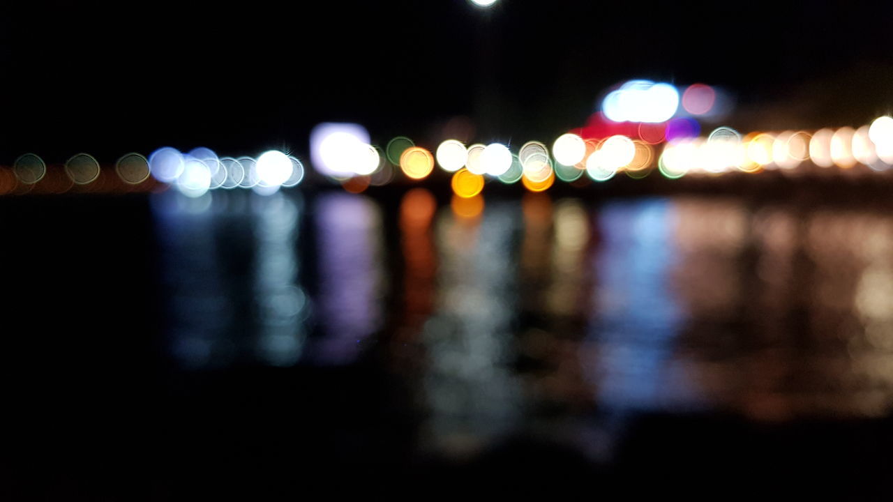 DEFOCUSED IMAGE OF ILLUMINATED CITY AT NIGHT