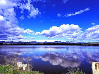 Scenic view of lake against cloudy sky