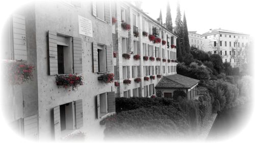 View of buildings through window