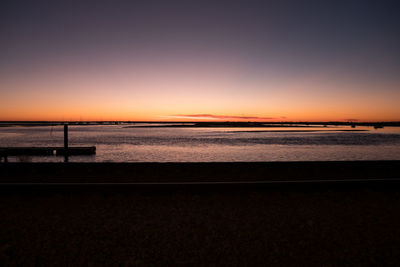 Scenic view of sea against clear sky during sunset