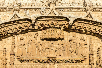 Low angle view of carving on building