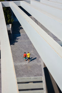 High angle view of people walking