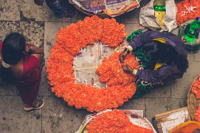 High angle view of people at market stall