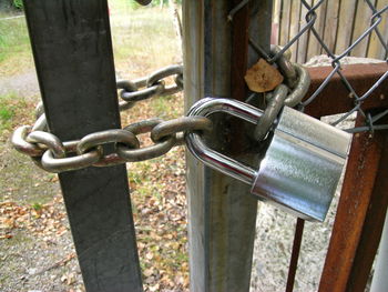 Close-up of padlock on chain